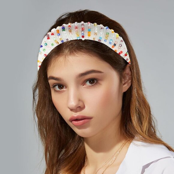 Beaded White & Multi Padded Hair Headband New main image 5